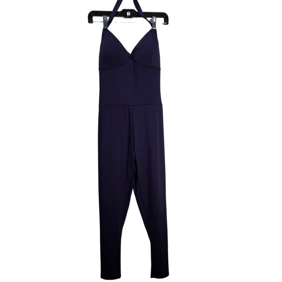 NWT | Navy Blue Halter Jumpsuit Romper Athleisure Butt Lifting Lounge | Large - Picture 1 of 6